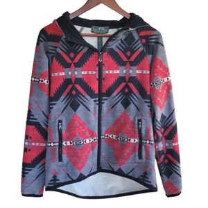 LRL Full Zip Hooded Jacket Red Gray Black Women's XS Western Oversized